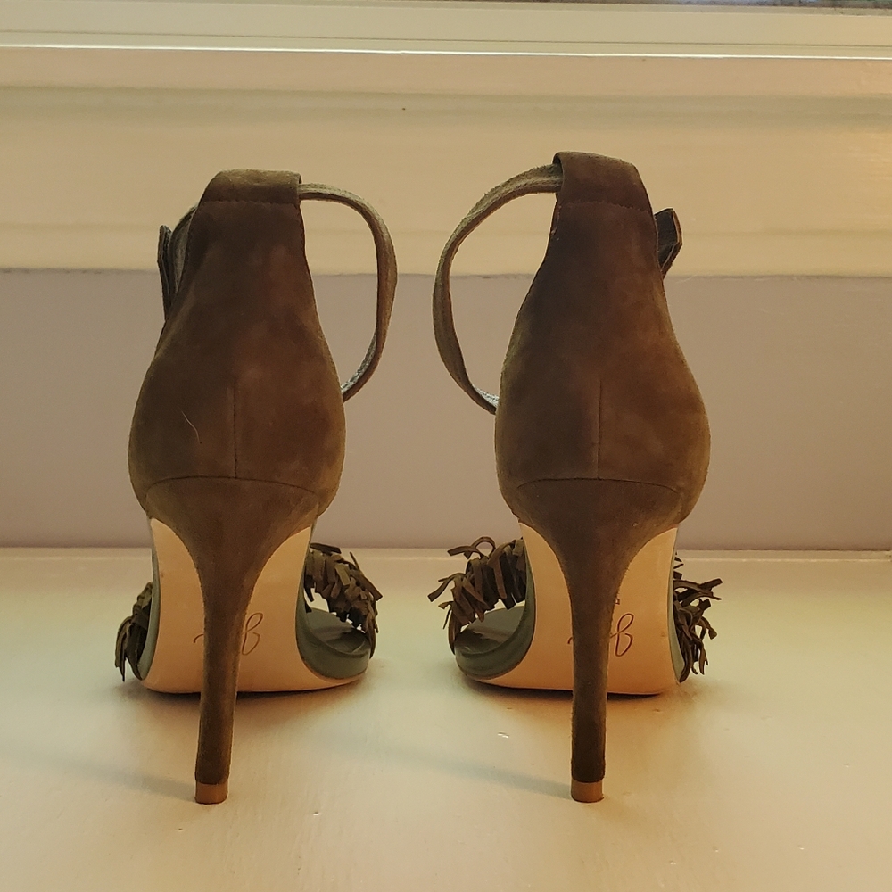 Joie Pippi suede fringe ankle strap sandal heels - Picture 5 of 13